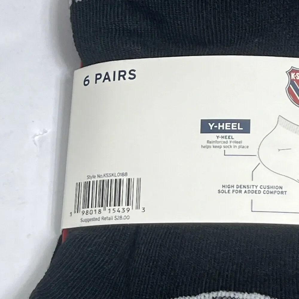 K‎ Swiss Women's No-Show Socks 6 Pack Medium 4-10 Black Flow Cool $28 Arch Ring